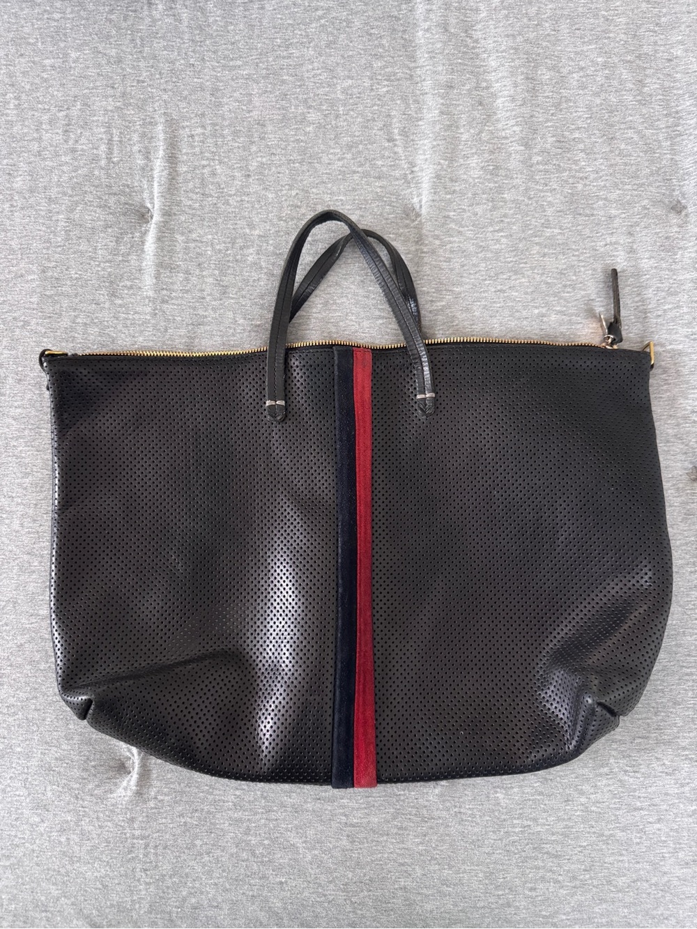 Clare V Attache Black Perforated Leather Tote
